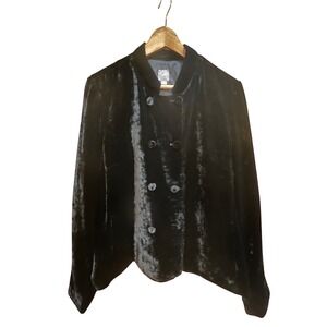 J.Jill Black Silk Blend Velvet Double Breasted Mandarin Collar Blazer Jacket L